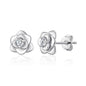 Silver Plated Rose Earrings Created with Zircondia® Crystals