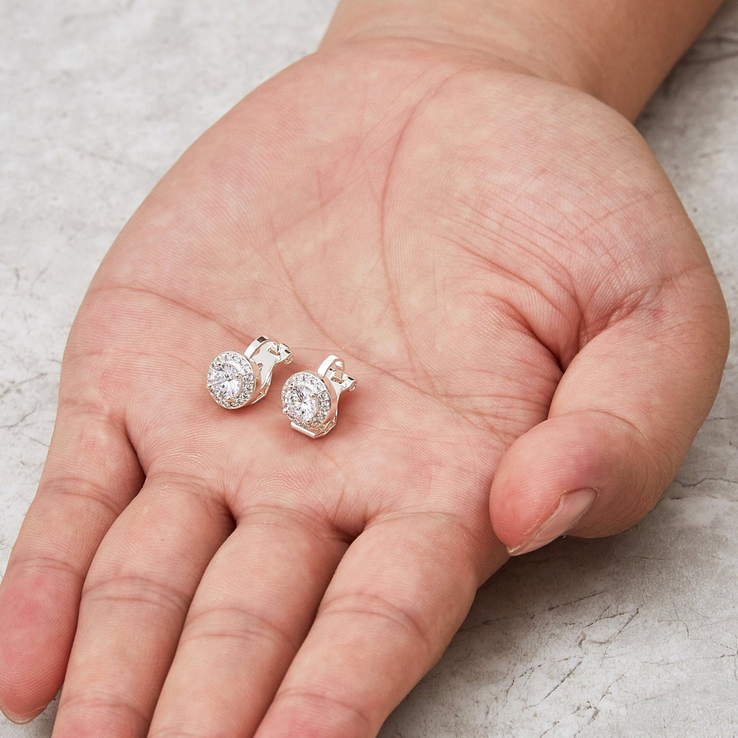 Silver Plated Round Halo Clip On Earrings Created with Zircondia® Crystals
