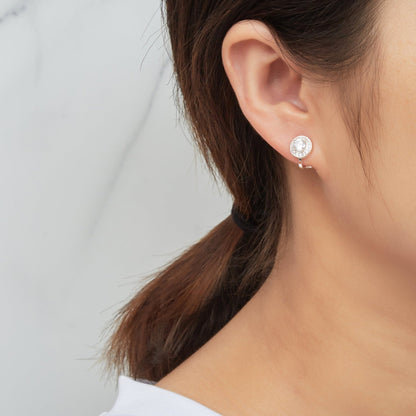 Silver Plated Round Halo Clip On Earrings Created with Zircondia® Crystals