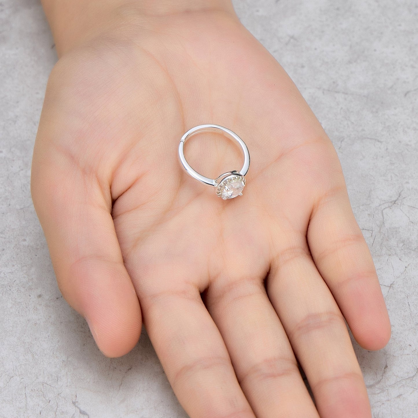 Silver Plated Round Halo Ring Created with Zircondia® Crystals