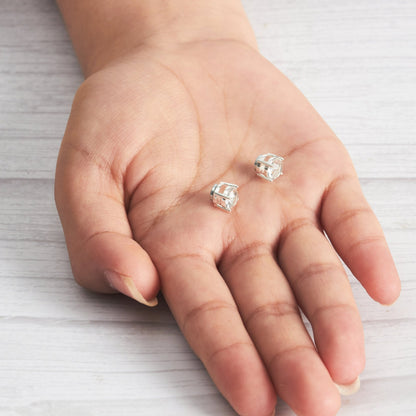 Silver Plated Round Magnetic Clip On Stud Earrings Created with Zircondia® Crystals