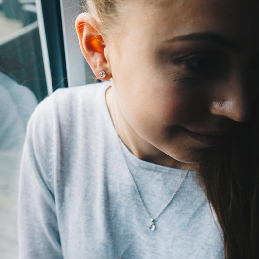 Silver Plated Round Solitaire Set Created with Zircondia® Crystals