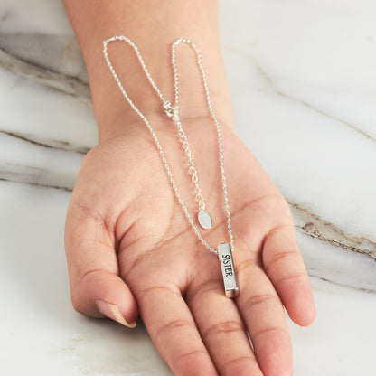 Silver Plated Sister Bar Necklace