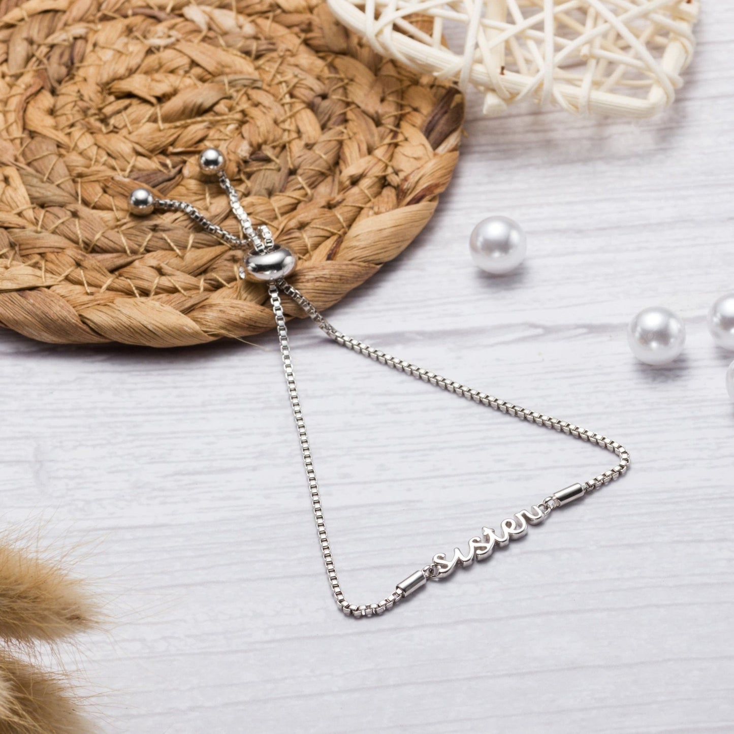 Silver Plated Sister Bracelet Created with Zircondia® Crystals