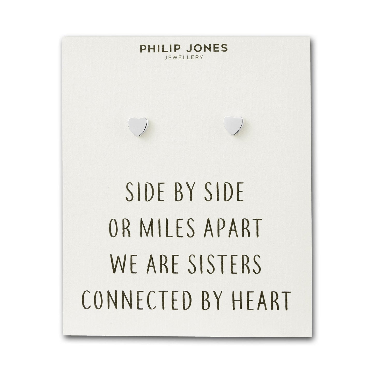 Silver Plated Sister Heart Stud Earrings with Quote Card