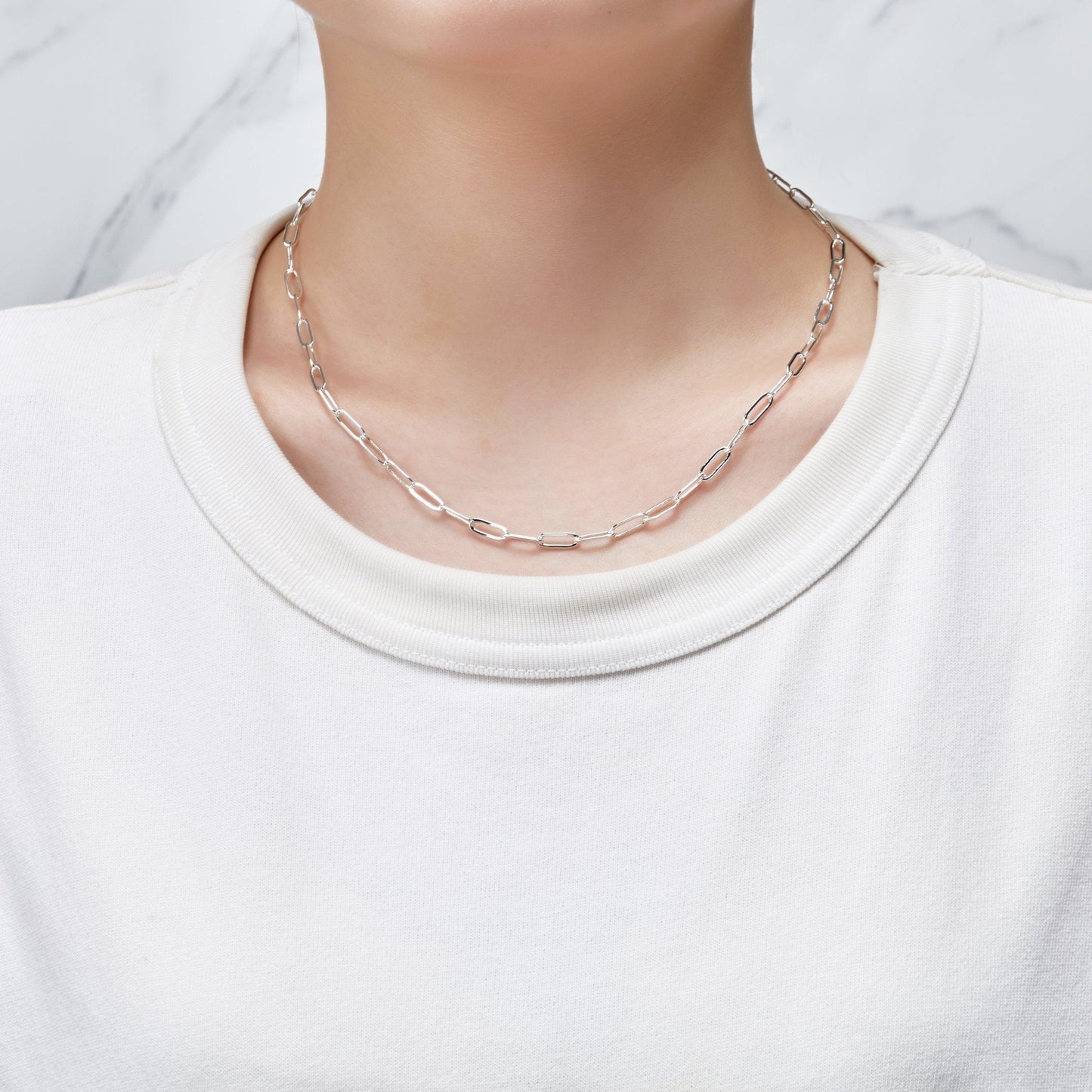 Silver Plated Small Link Paperclip Necklace