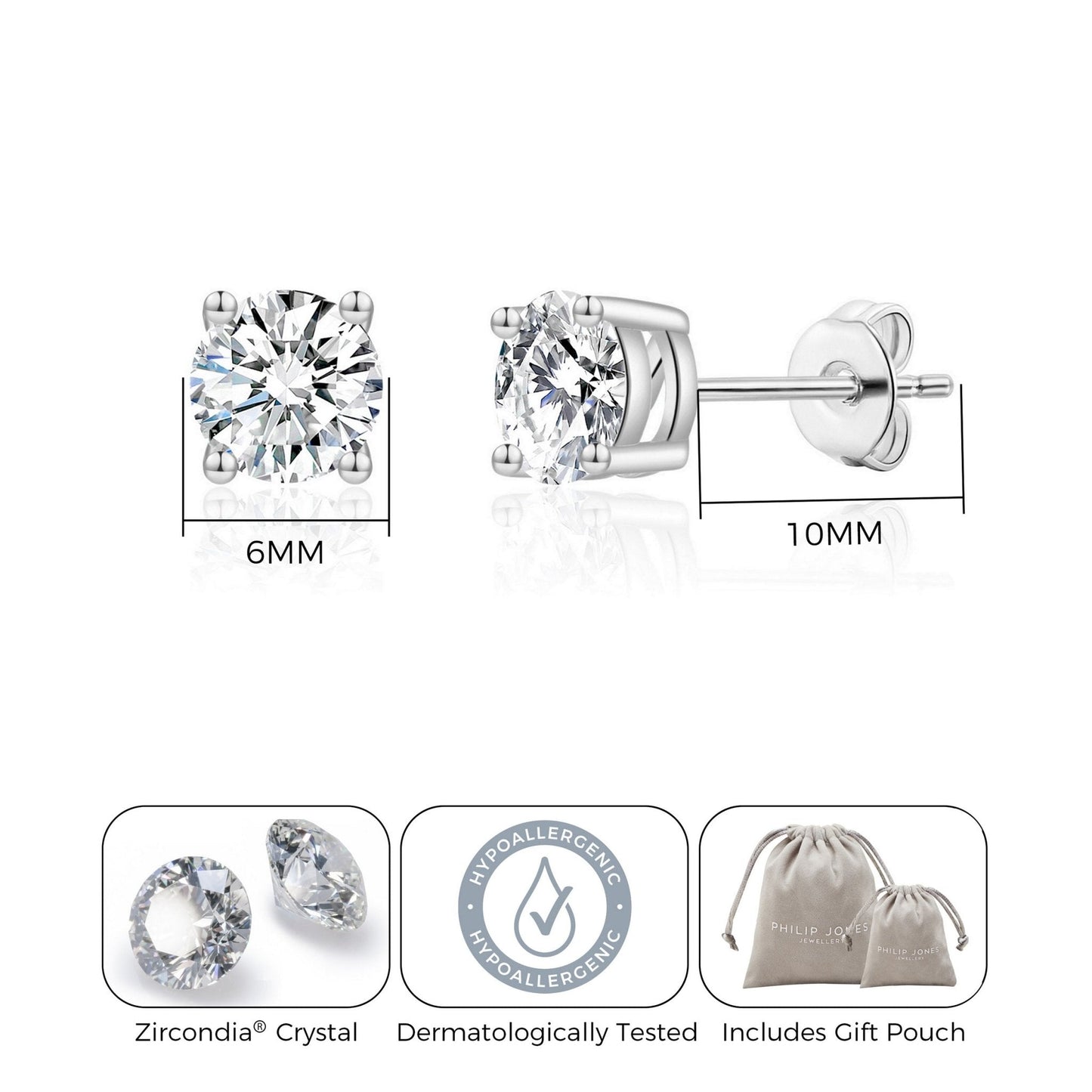 Silver Plated Solitaire Crystal Stud Earrings Created with Zircondia® Crystals
