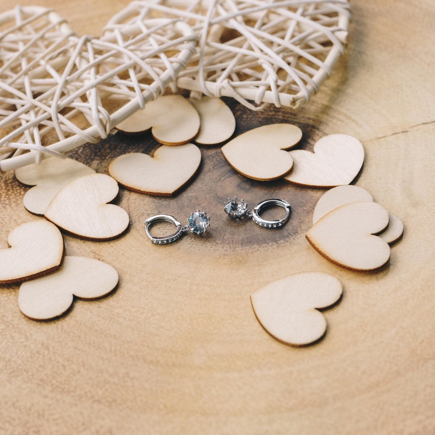 Silver Plated Solitaire Drop Hoop Earrings Created with Zircondia® Crystals