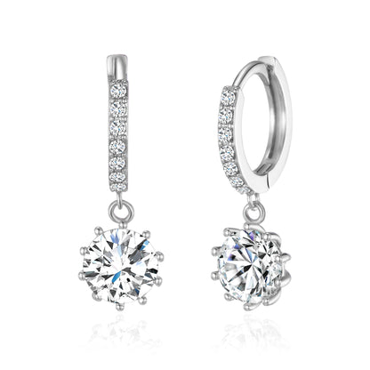 Silver Plated Solitaire Drop Hoop Earrings Created with Zircondia® Crystals