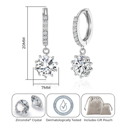 Silver Plated Solitaire Drop Hoop Earrings Created with Zircondia® Crystals