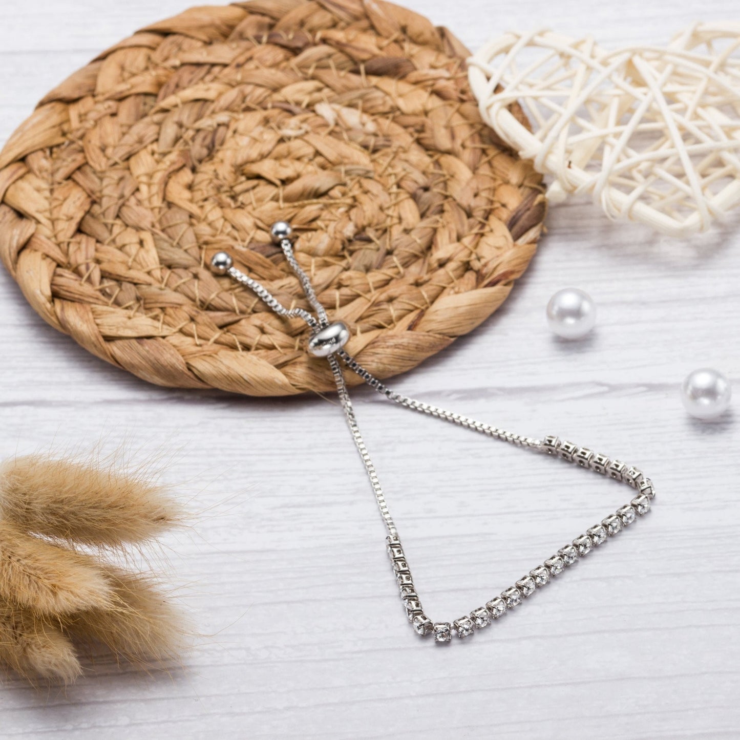 Silver Plated Solitaire Friendship Bracelet Created with Zircondia® Crystals