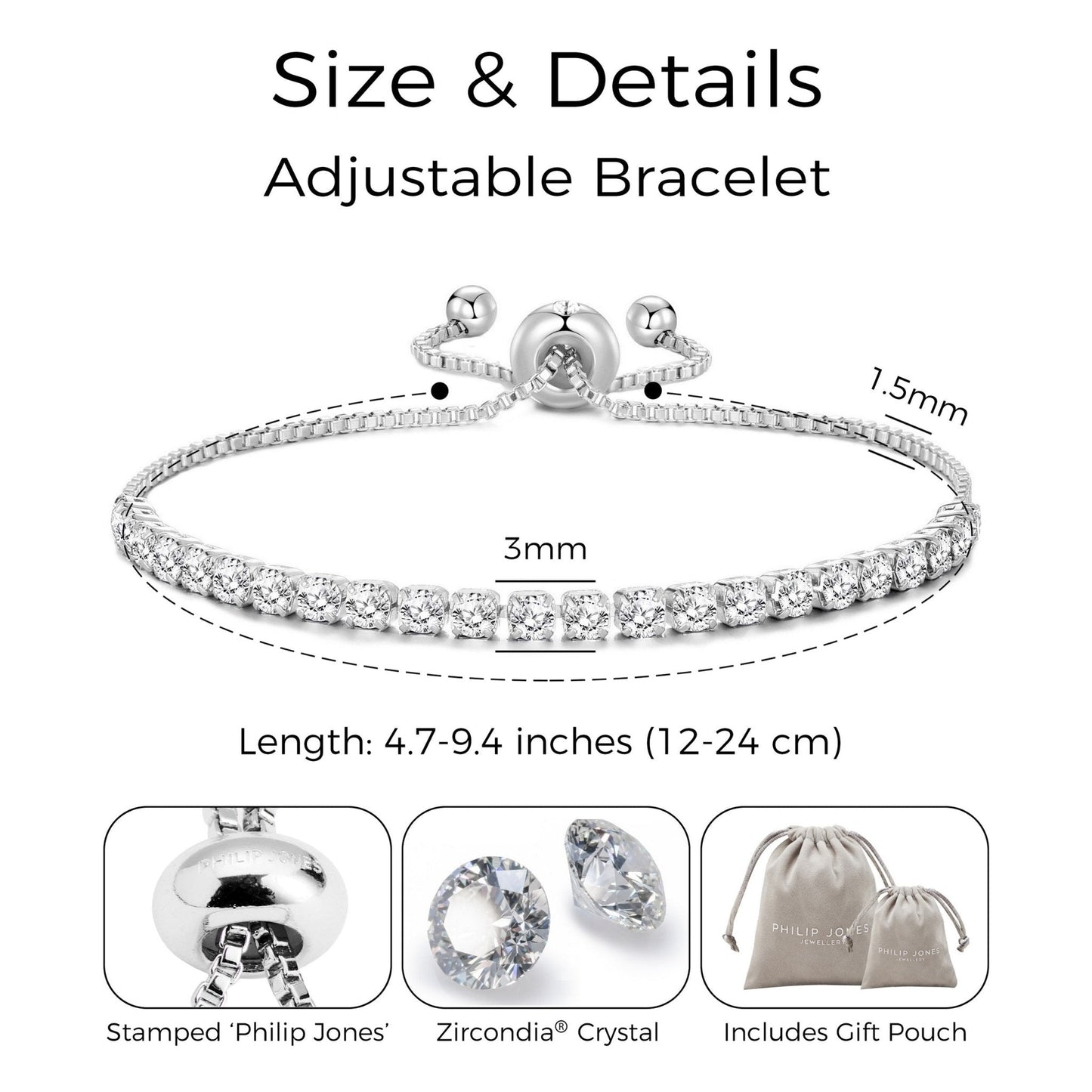 Silver Plated Solitaire Friendship Bracelet Created with Zircondia® Crystals