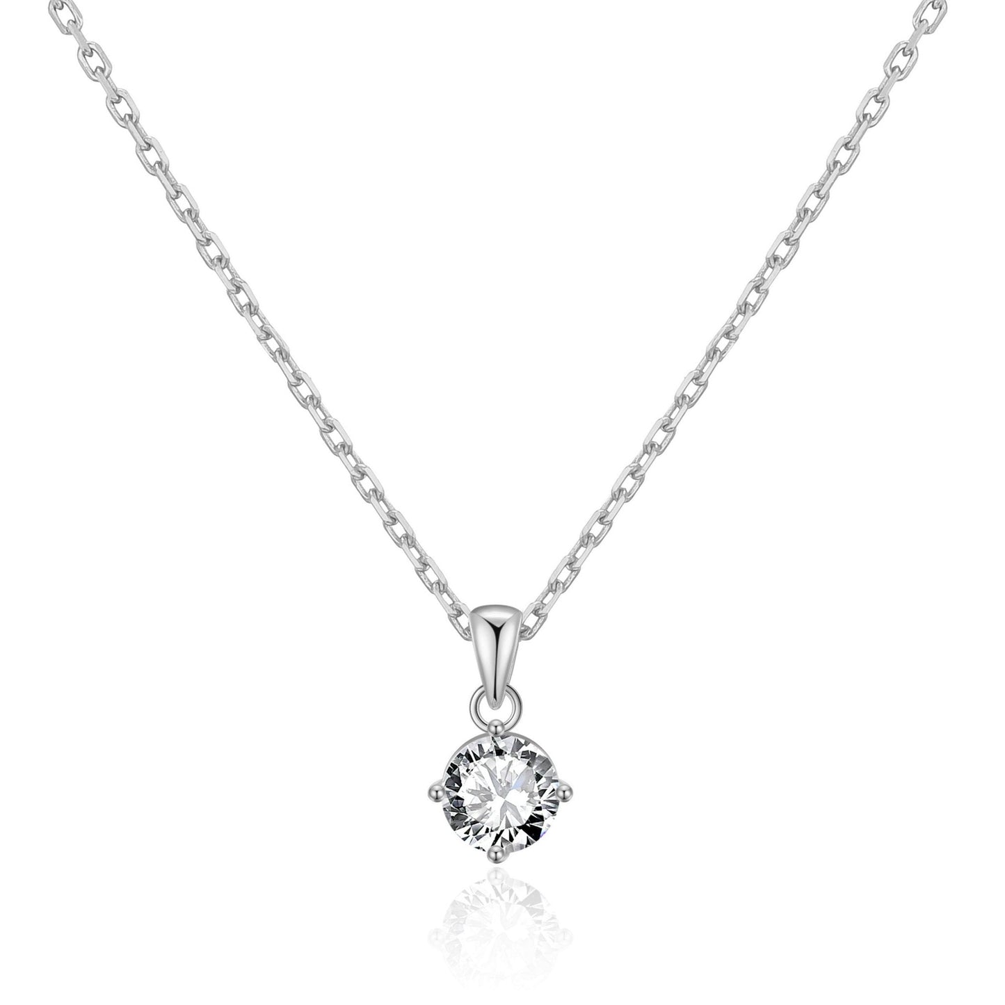 Silver Plated Solitaire Necklace Created with Zircondia® Crystals