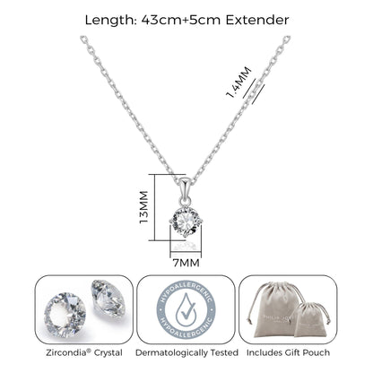 Collier solitaire plaqué argent créé avec des cristaux Zircondia®