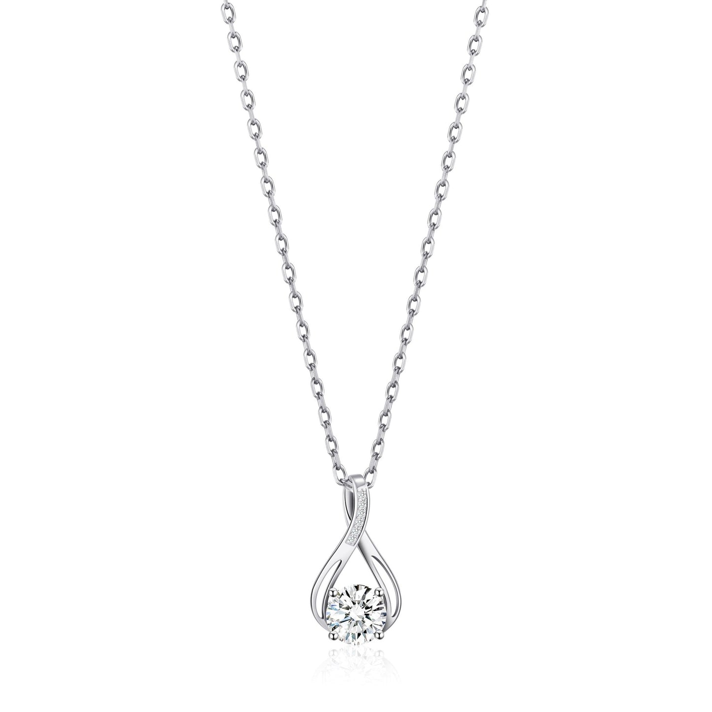 Silver Plated Solitaire Teardrop Necklace Created with Zircondia® Crystals