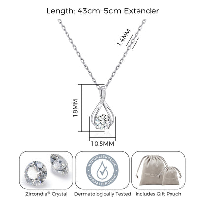 Collier solitaire en forme de goutte plaqué argent, créé avec des cristaux Zircondia®.