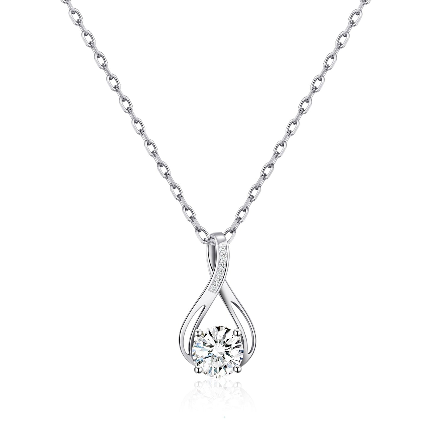 Silver Plated Solitaire Teardrop Necklace Created with Zircondia® Crystals