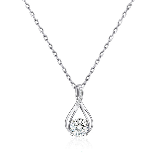 Silver Plated Solitaire Teardrop Necklace Created with Zircondia® Crystals