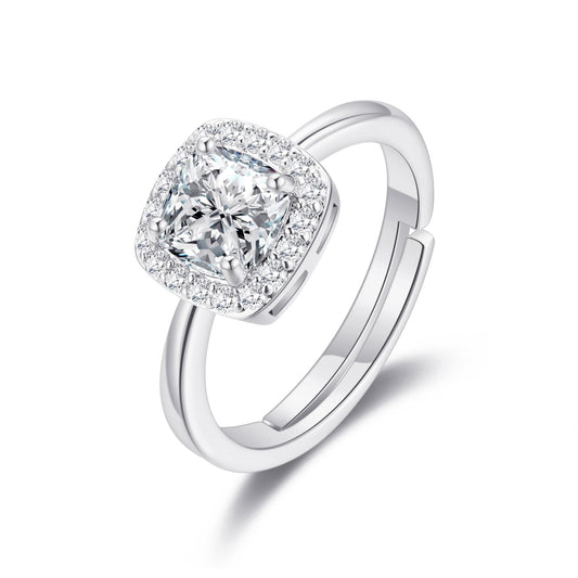 Silver Plated Square Halo Ring Created with Zircondia® Crystals