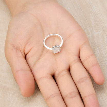 Silver Plated Square Halo Ring Created with Zircondia® Crystals