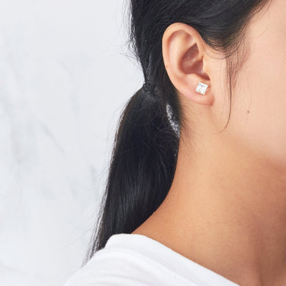 Silver Plated Square Magnetic Clip On Stud Earrings Created with Zircondia® Crystals