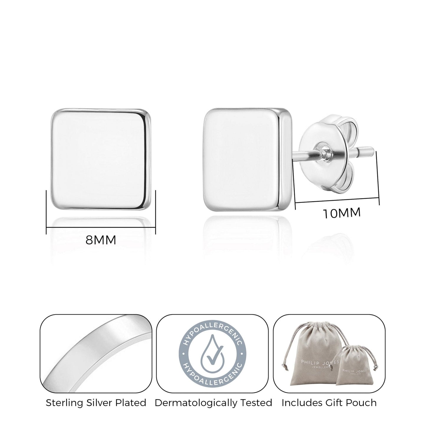 Silver Plated Square Stud Earrings