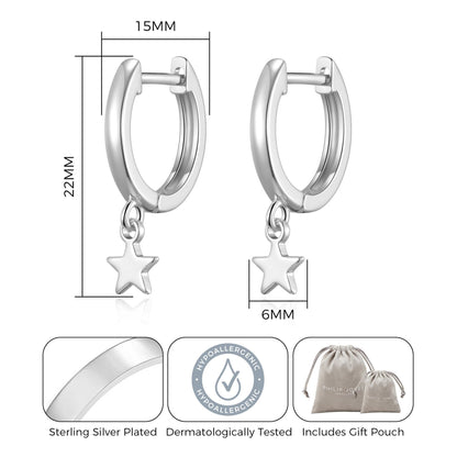 Silver Plated Star Charm Hoop Earrings