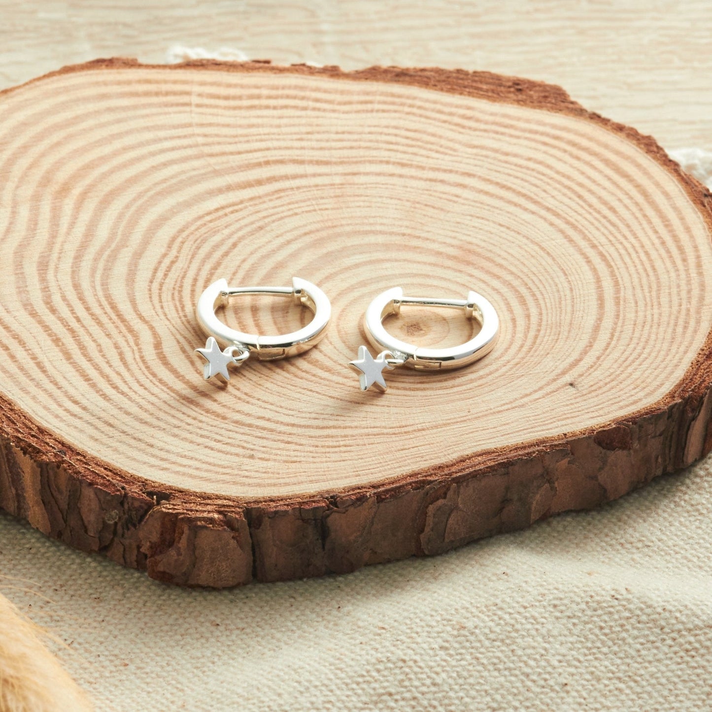 Silver Plated Star Charm Hoop Earrings