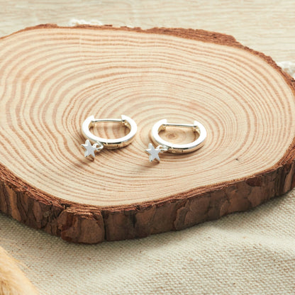 Silver Plated Star Charm Hoop Earrings