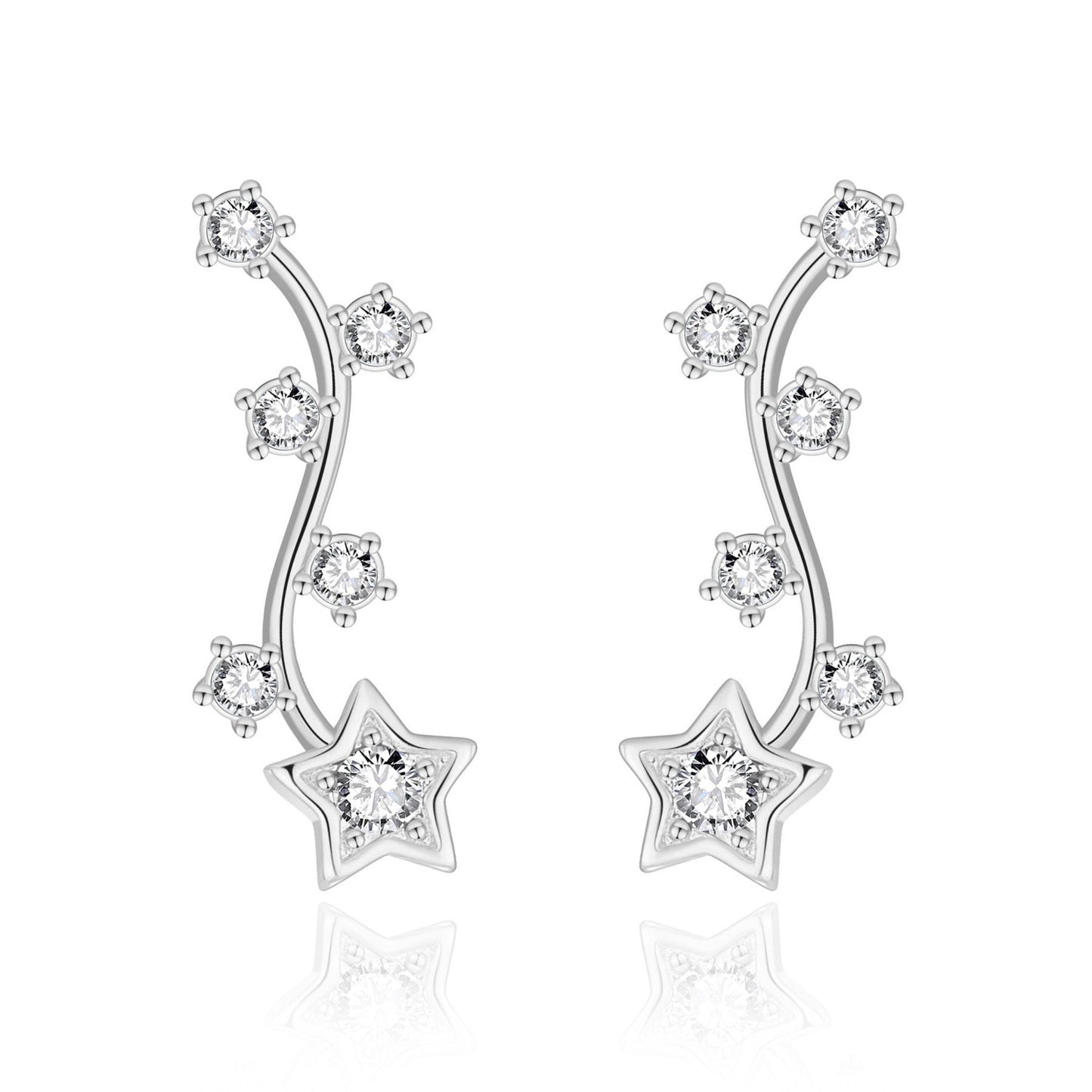 Silver Plated Star Climber Earrings Created with Zircondia® Crystals