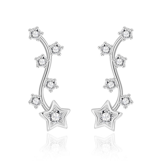 Silver Plated Star Climber Earrings Created with Zircondia® Crystals