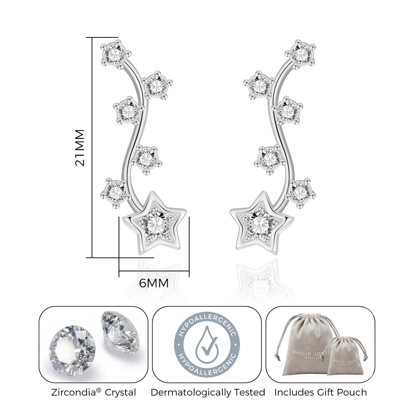 Silver Plated Star Climber Earrings Created with Zircondia® Crystals