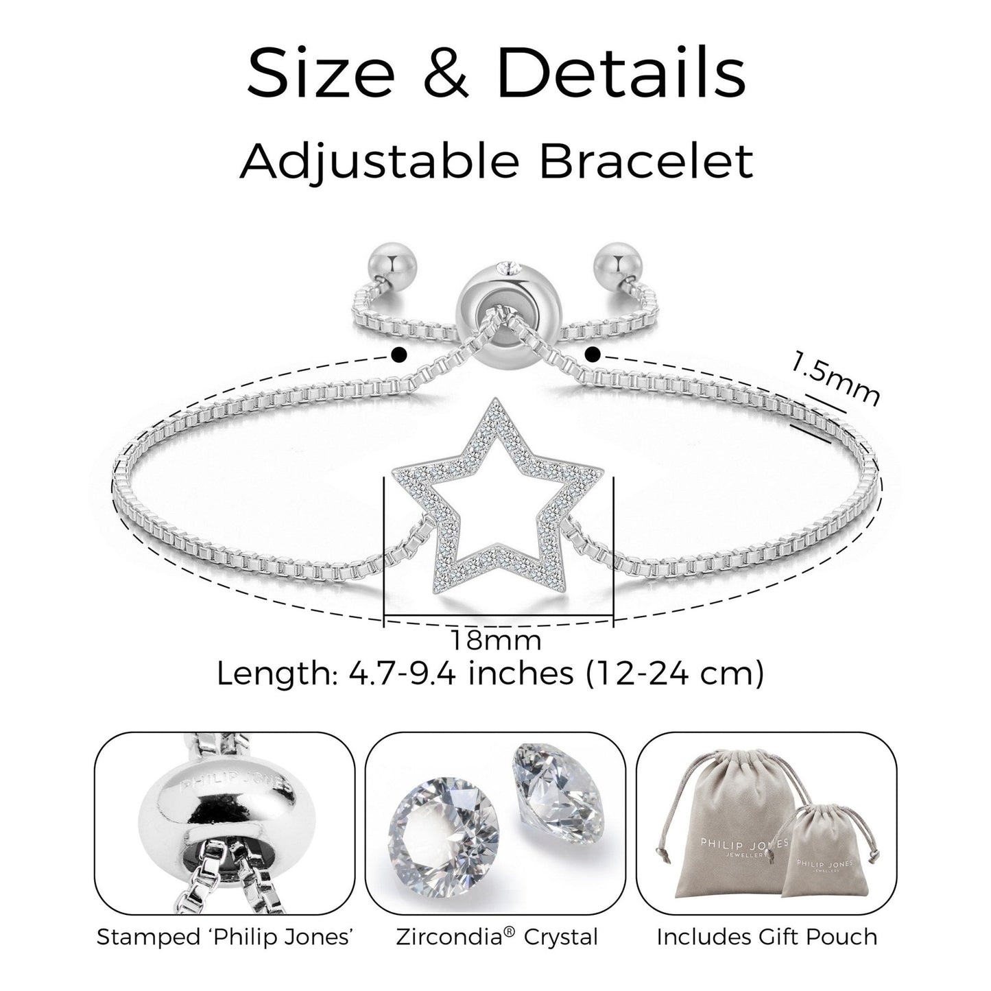 Silver Plated Star Friendship Bracelet Created with Zircondia® Crystals