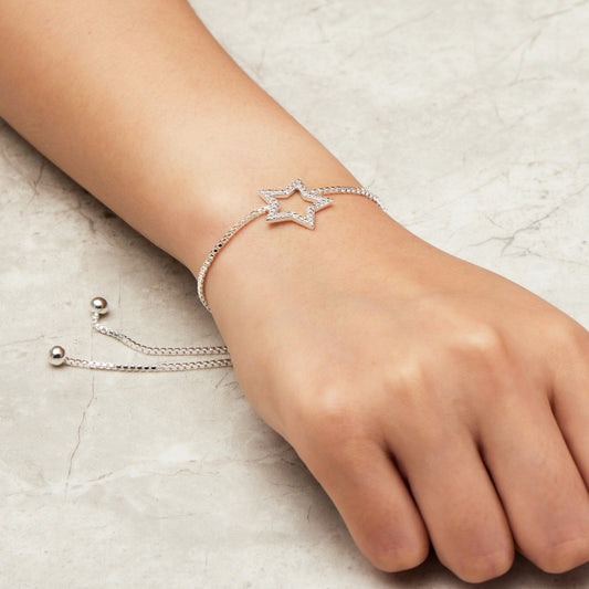Silver Plated Star Friendship Bracelet Created with Zircondia® Crystals