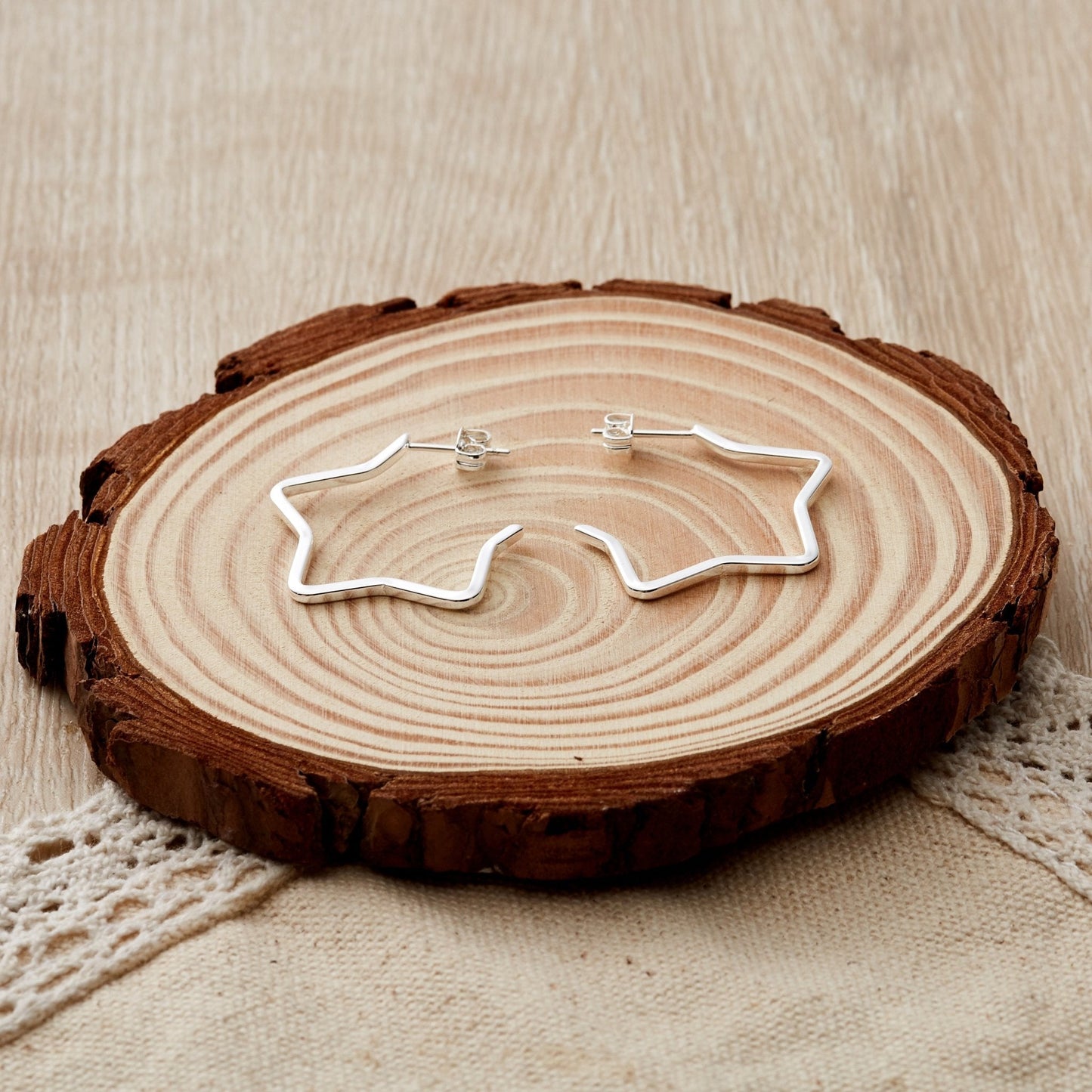 Silver Plated Star Hoop Earrings