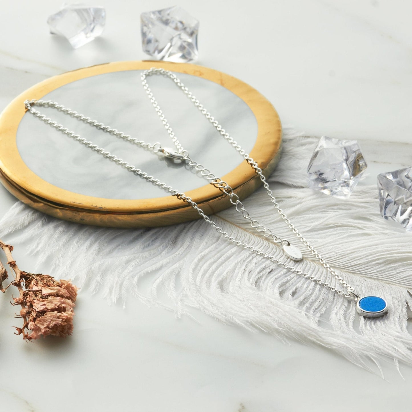 Silver Plated Synthetic Blue Opal Necklace