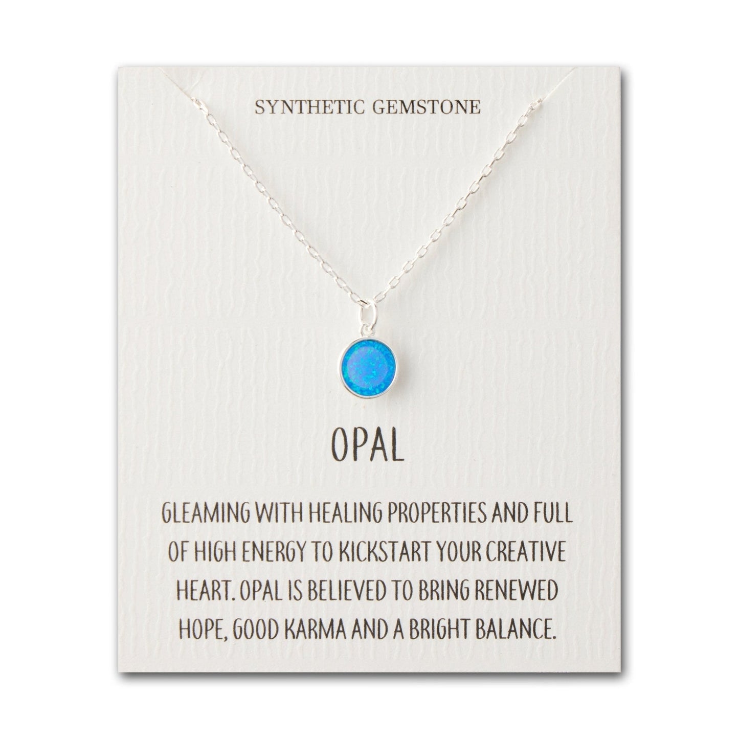 Silver Plated Synthetic Blue Opal Necklace with Quote Card