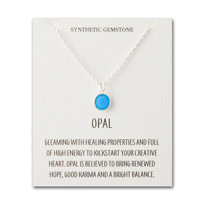 Silver Plated Synthetic Blue Opal Necklace with Quote Card