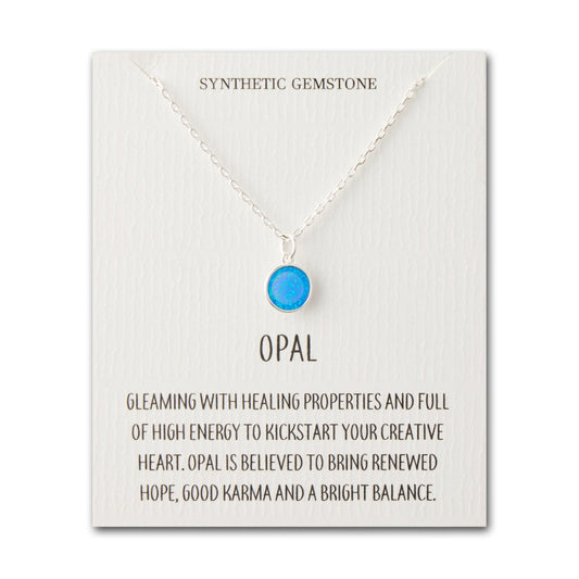 Silver Plated Synthetic Blue Opal Necklace with Quote Card