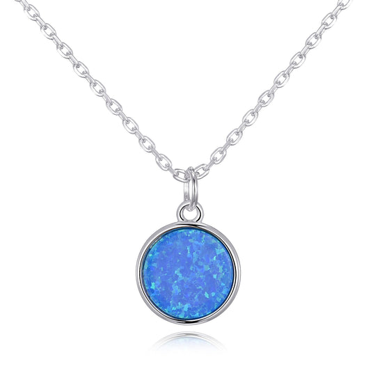 Collier opale synthétique bleue plaqué argent avec carte de citation