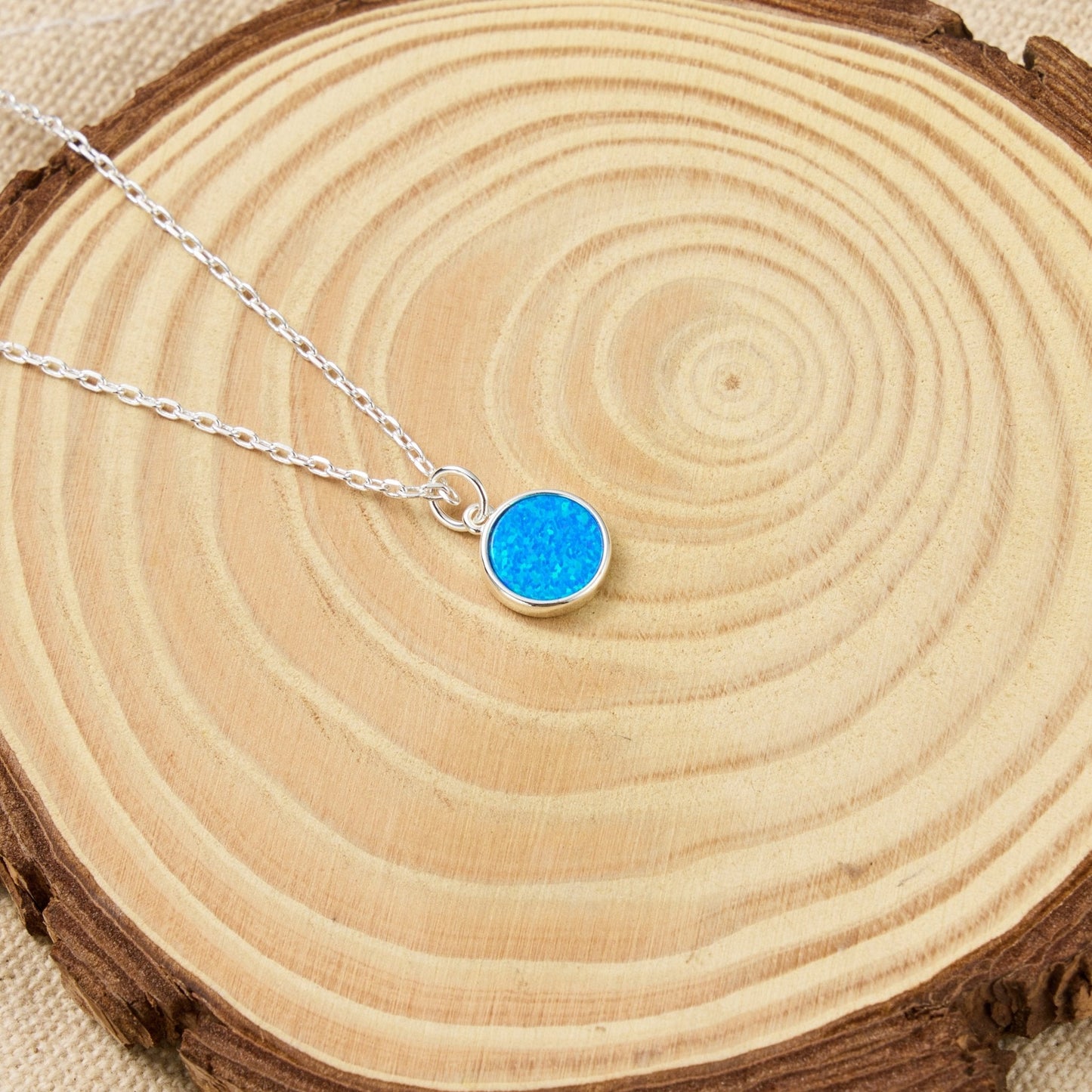 Silver Plated Synthetic Blue Opal Necklace with Quote Card