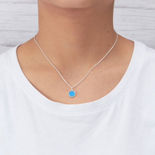 Silver Plated Synthetic Blue Opal Necklace