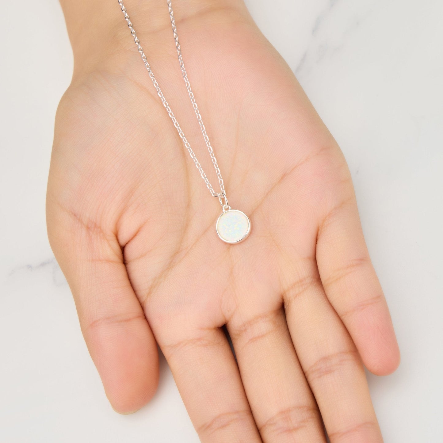 Silver Plated Synthetic White Opal Necklace