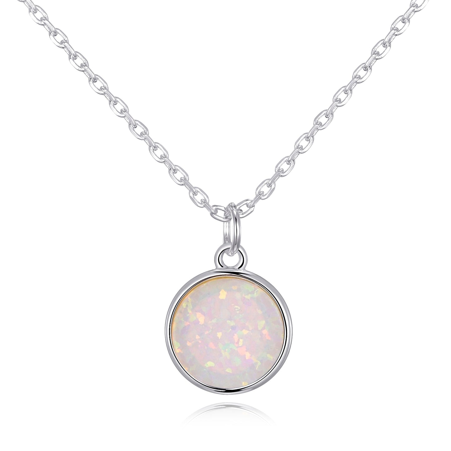 Silver Plated Synthetic White Opal Necklace with Quote Card