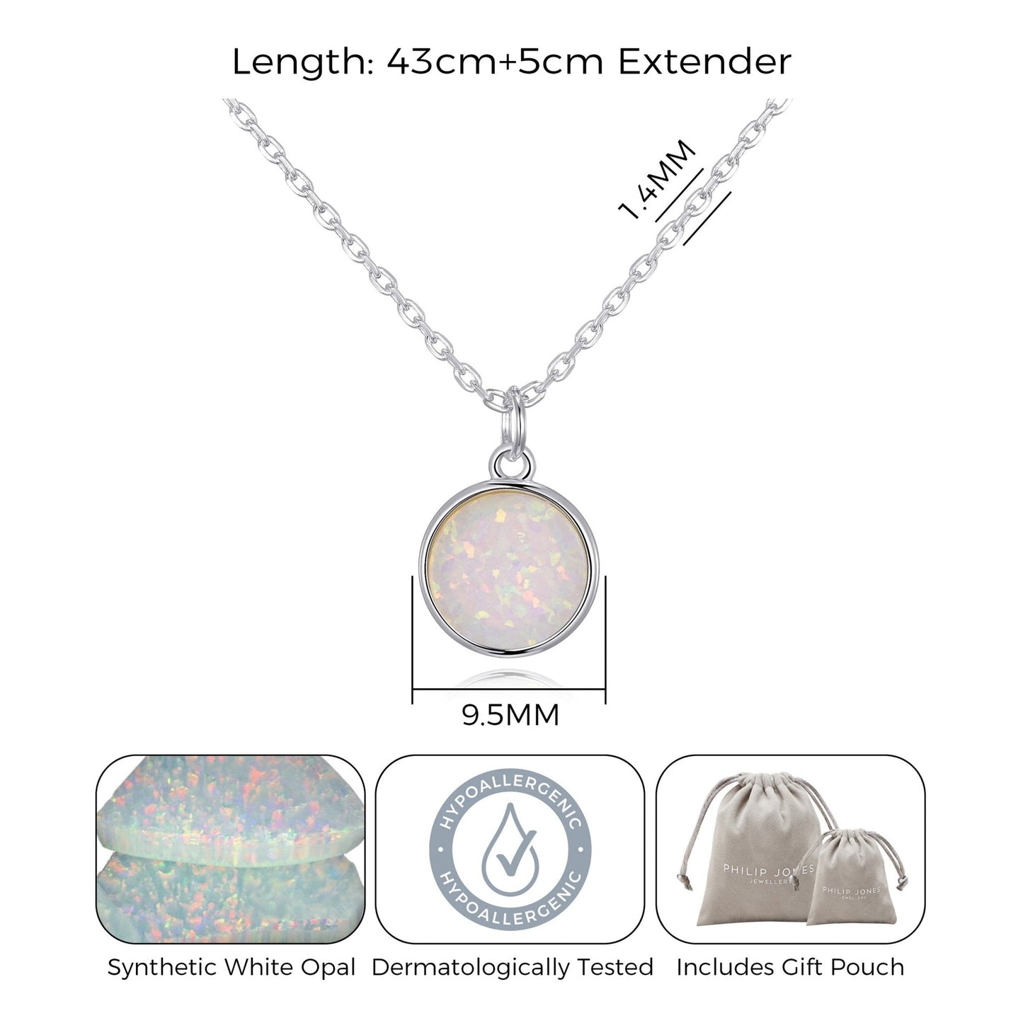 Silver Plated Synthetic White Opal Necklace with Quote Card