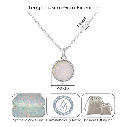 Silver Plated Synthetic White Opal Necklace with Quote Card