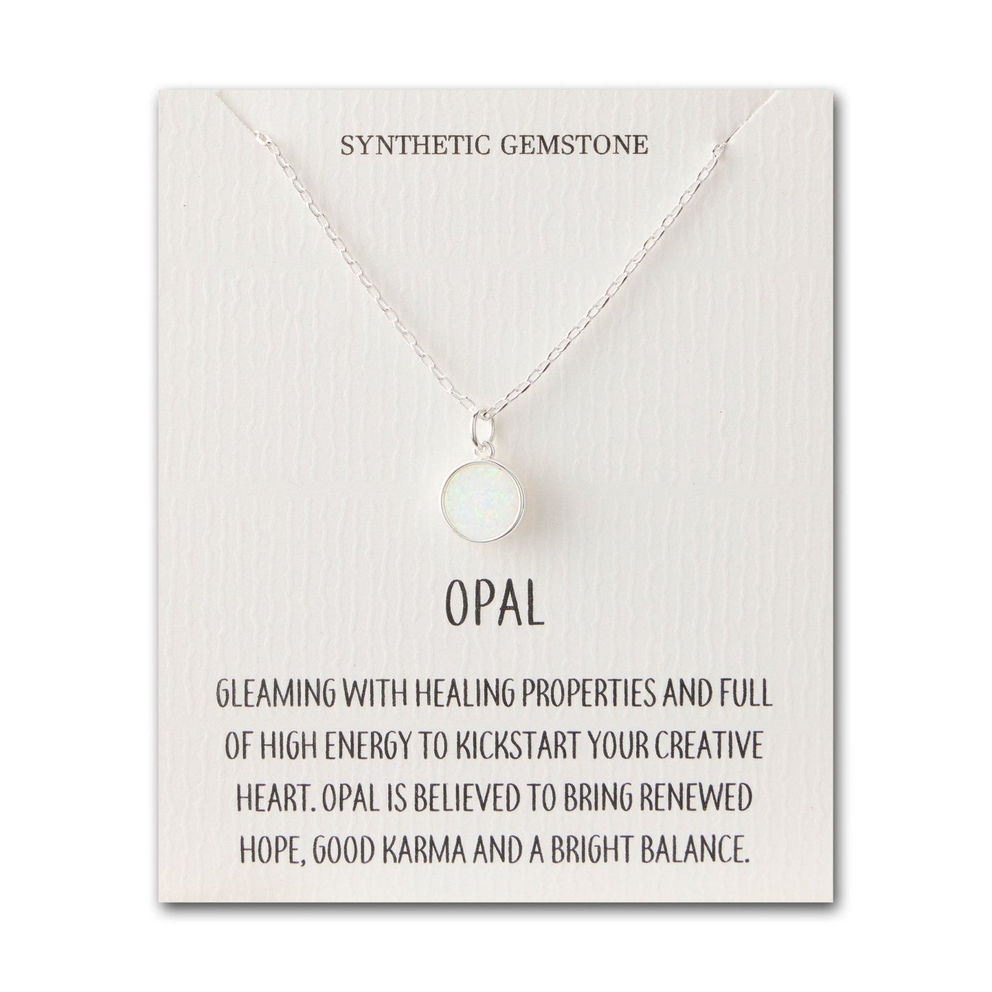 Silver Plated Synthetic White Opal Necklace with Quote Card