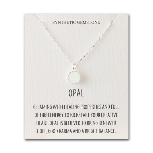 Silver Plated Synthetic White Opal Necklace with Quote Card