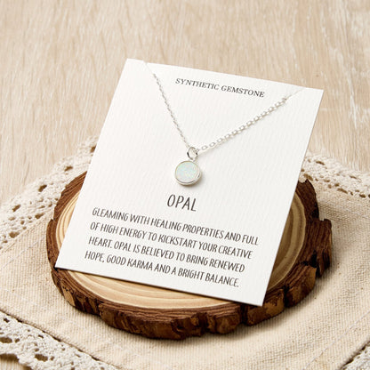 Silver Plated Synthetic White Opal Necklace with Quote Card