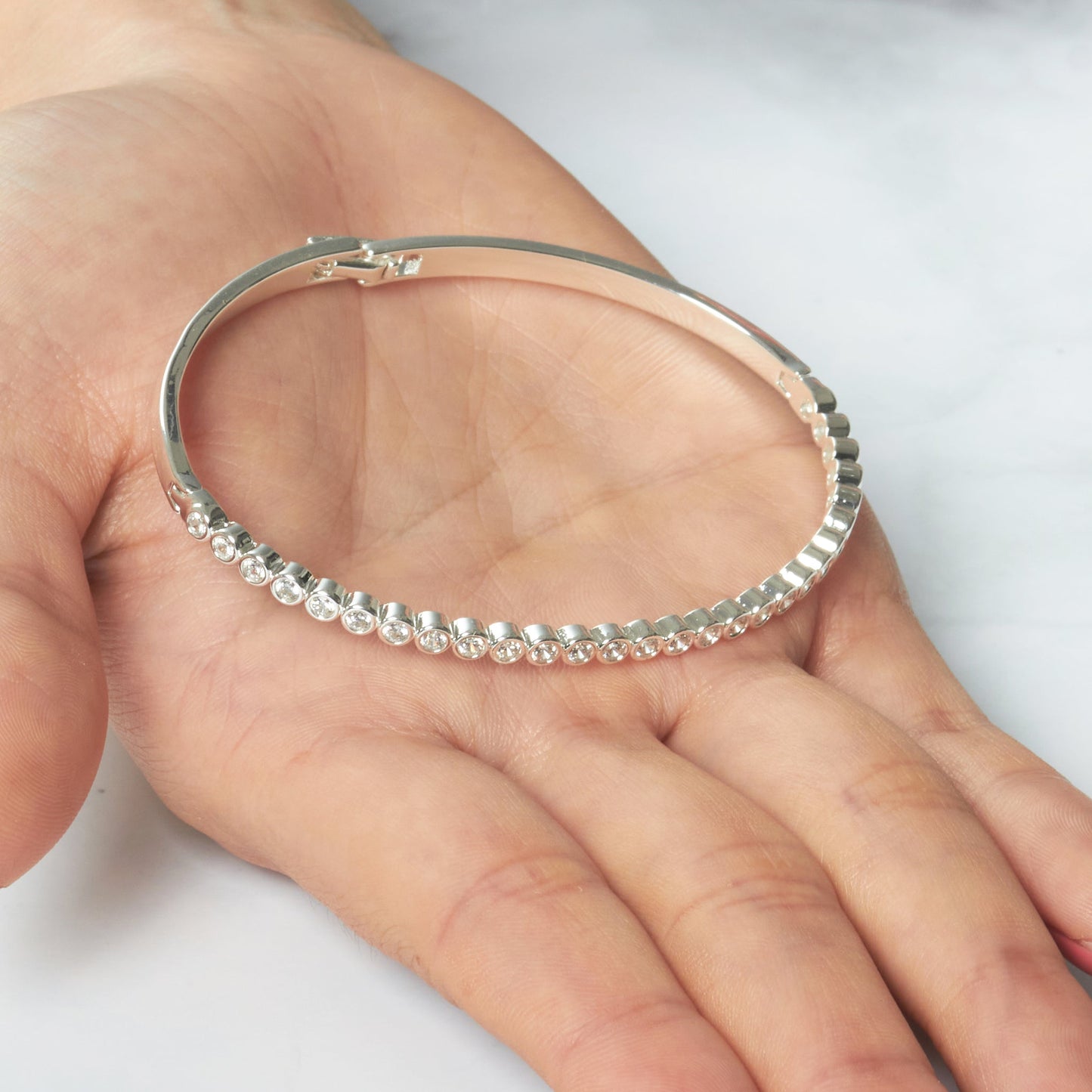 Silver Plated Tennis Bangle Created with Zircondia® Crystals (7 Inch)